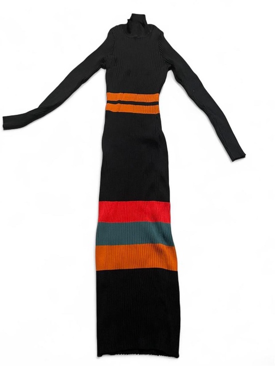 Fashion Nova Dresses & Skirts - Women's Black Ribbed Long-Sleeve Maxi Dress with Colorblock Stripes